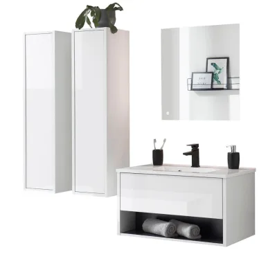 Furn.Design Badmöbel Weiß Hochglanz, Grau 160x190x47 cm