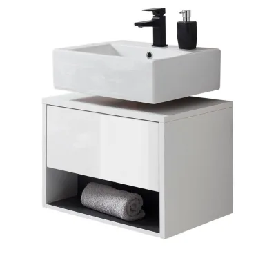 Furn.Design Waschbeckenunterschrank Weiß Hochglanz, Grau 60x44x46 cm