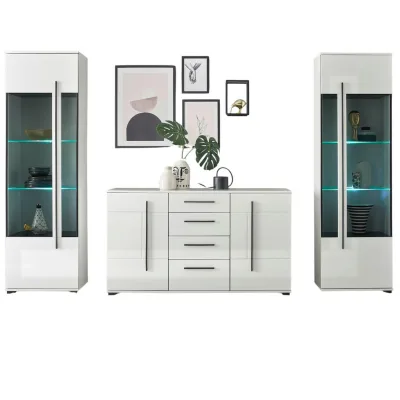 Furn.Design Wohnwand Weiß, Weiß Hochglanz 290x200x42 cm