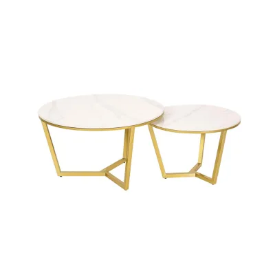 Furnlux Couchtisch Weiß, Gold 80x45x80 cm