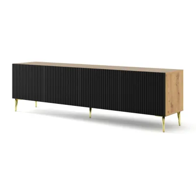 Furnlux Tv-Lowboard Beige, Schwarz, Gold 200x56x42 cm