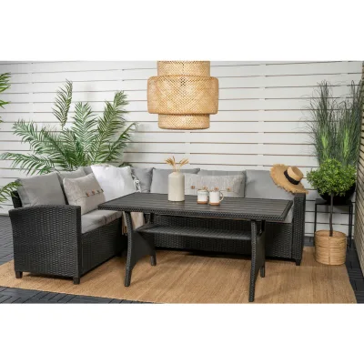 Gardenson Dining-Loungeset Schwarz 227x173 cm