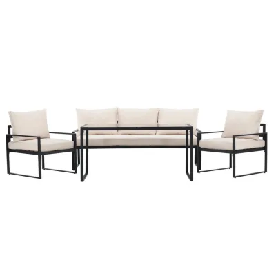 Gardenson Loungegarnitur Schwarz, Beige 179x66x69 cm