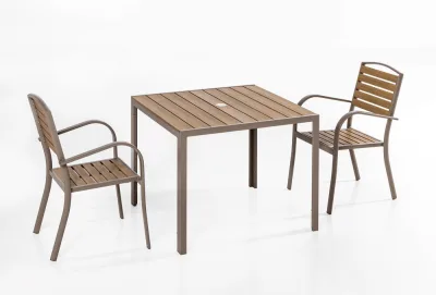 GreenYard 3tlg. Gartengarnitur aus Aluminium in Holzoptik
