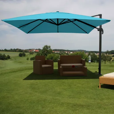 Gastronomie-Ampelschirm MCW-A96, Sonnenschirm, 3x4m (Ø5m) Polyester/Alu 26kg ~ türkis ohne Ständer
