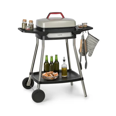 Gatsby Elektrogrill 2000W Antihaft-Grillfläche Seitentische Schwarz/Beige