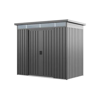 GFP Primeyard Gerätehaus BOB aus Metall Gartenhaus Geräteschuppen, grau 220x160x200 cm