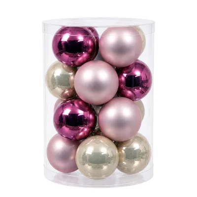 Glas-Kugelmix, 16 Kugeln je Ø 8 cm, puderrosa, perle & dunkelrosa