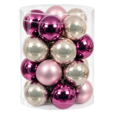 Glas-Kugelmix, 20 Kugeln je Ø 6 cm, puderrosa, perle & dunkelrosa