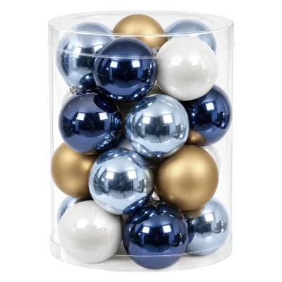 Glas-Kugelmix, 20 Kugeln je Ø 6 cm, winterblau, blau, karamell & nachtblau