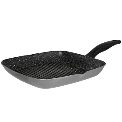 Stoneline Grillpfanne, Ø 32 x 32 cm, Aluguss, Grillpfanne beschichtet mit echten Steinpartikeln, grau, Grillpfanne Induktion und backofengeeignet, Steak Pfanne