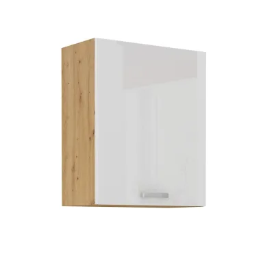 Hängeschrank 60 cm Eiche Artisan + Weiß Hochglanz Küchenzeile Küchenblock Küche