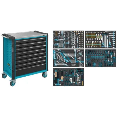 Hazet Werkstattwagen Assistent 179NXL, Sortiment, 440-tlg., Schubladen, flach: 7× 81 x 696 x 398 mm, Schubladen, hoch: 1× 166 x 696 x 398 mm