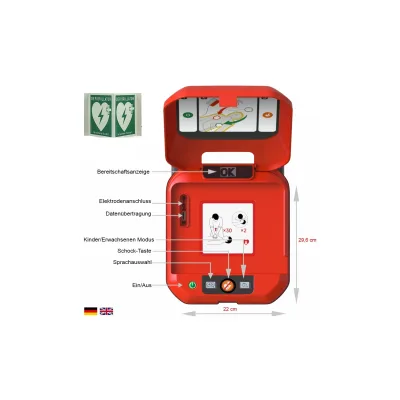 HeartSave Y mit LED-Grafik, Acrylwandhalterung & Winkelschild, DE/EN