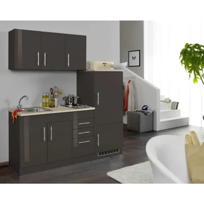 Held Küchenblock Toronto Graphit, Grau Hochglanz 180 cm