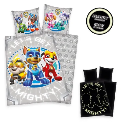 Herding Paw Patrol Glow in the dark Bettwäsche Größe 80x80 + 135x200 cm