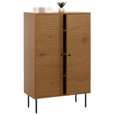 Highboard MCW-N78, Kommode Schrank Sideboard, skandinavischer Stil, Metall Holz Melamin MVG 130x80x40cm ~ natur