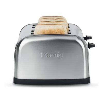 H.Koenig 4-Scheiben-Toaster TOAS14 Toastkammern, Vintage, Edelstahl, 7 Positionen, Auftauen, Schnell, Einfache Reinigung, 1500W, Silber, Klasse A+