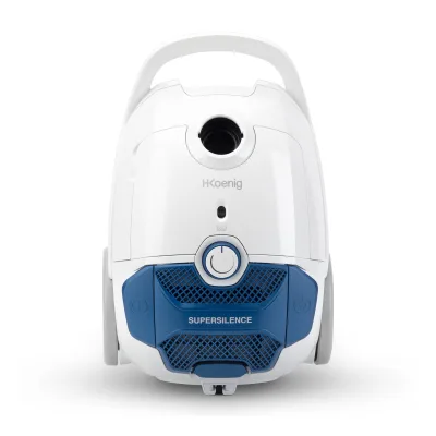 H.Koenig AXO800 Staubsauger mit Beutel, 3 l, leistungsstark, HEPA-Filter H12, geräuscharm 68 dB, weiß/blau