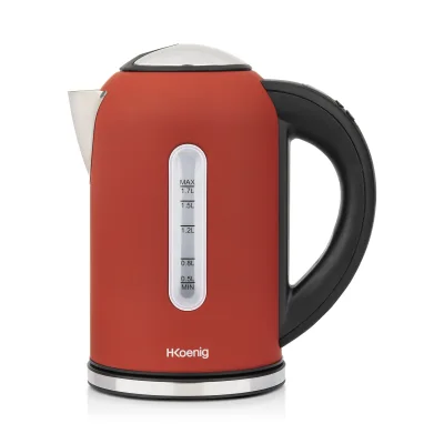 H.Koenig BOE54 Elektrischer Wasserkocher, programmierbar, Edelstahl, 1,7 l, Rot, 2200 W, Thermostat verstellbar 40 – 100 °C