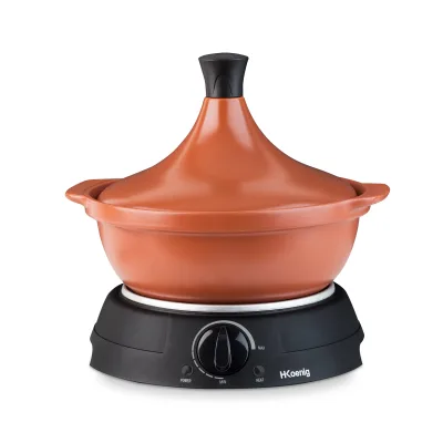 H.Koenig Elektrische Tajine TAJ3 / 3 L / Schmortopf / Terrakotta / Einstellbare Temperatur / Kontrollleuchte / 600 W