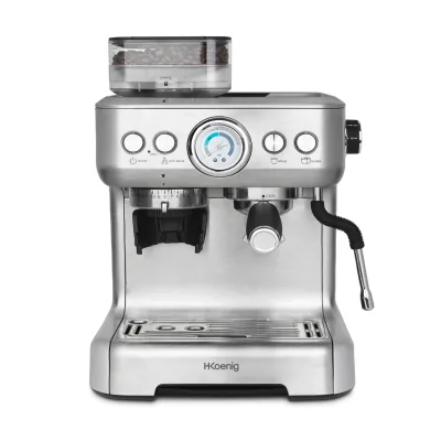 H.Koenig Espressomaschine mit Mahlwerk EXPRO980, Körnungsbehälter, 15 Mahlgrößen, italienische Pumpe, 1 oder 2 Tassen