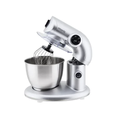 H.Koenig KM80 Küchenmaschine / 5 L Schüssel aus Edelstahl / bis zu 2kg Teig / 3 Aufsätze / 1000 W / 4 Geschwindigkeitsstufen / silber
