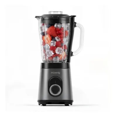 H.Koenig MXK36 Mixer, 1,5 l, 1000 W, leistungsstarker Standmixer mit Crush-Funktion, Glasschüssel, 2 Geschwindigkeitsstufen + Puls, Gehäuse aus Edelstahl, Sicherheitsverriegelung, rutschfeste Füße