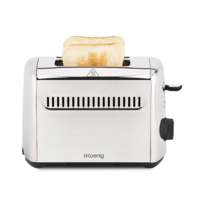 H.Koenig Toaster Toast Toaster 2 Scheiben TOAS9 Breite Schlitze 40mm Edelstahl Vintage, 7 Stufen Bräunung, Auftauen