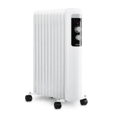 H.Koenig WARM110 Ölradiator, 3 Stufen, elektrisch, geringer Energieverbrauch, automatische Abschaltung, einstellbarer Thermostat, mobil, weiß, 2500W