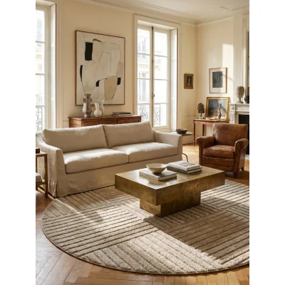 Hochflorteppich Cord-Streifen-Patchwork Beige 80x80 cm Waschbar
