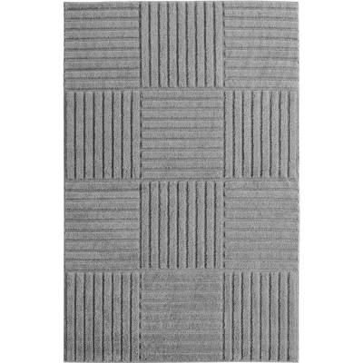Hochflorteppich Cord-Streifen-Patchwork Silber 160x230 cm Waschbar