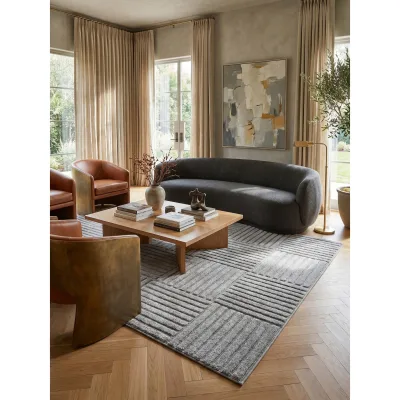 Hochflorteppich Cord-Streifen-Patchwork Silber 280x370 cm Waschbar