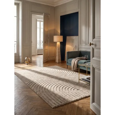 Hochflorteppich Organische Bögen mit 3D-Effekt Beige 160x230 cm Waschbar