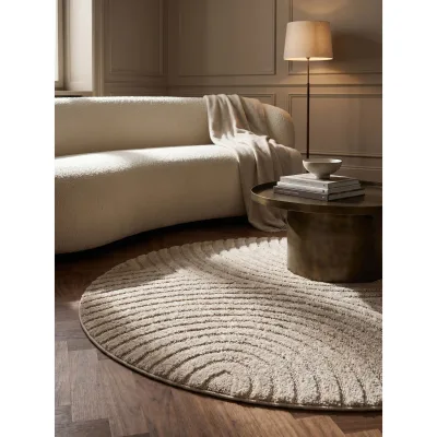 Hochflorteppich Organische Bögen mit 3D-Effekt Beige 200x200 cm Waschbar