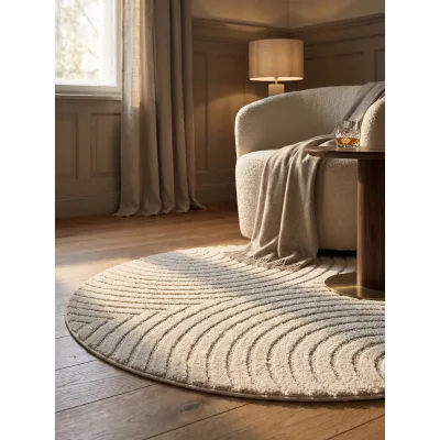 Hochflorteppich Organische Bögen mit 3D-Effekt Creme 120x120 cm Waschbar