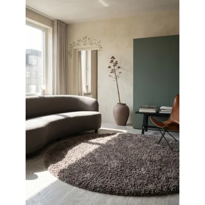 Hochflorteppich RHEIN, einfarbig, aus Polypropylen, Taupe, Ø 200 cm