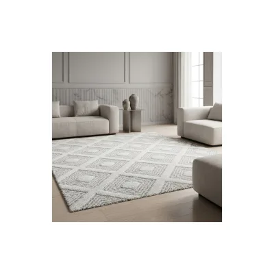 Hochflorteppich TALFER, geometrisch, aus Polypropylen, Grau, 120 x 170 cm
