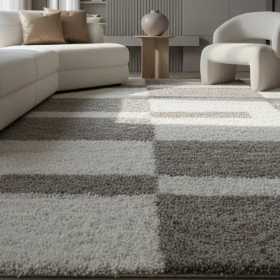 Hochflorteppich WERFEN, kariert, Beige, 200 x 290 cm