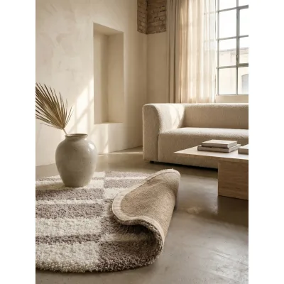 Hochflorteppich WERFEN, kariert, Beige, Ø 80 cm