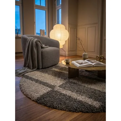 Hochflorteppich WERFEN, kariert, Taupe, Ø 80 cm