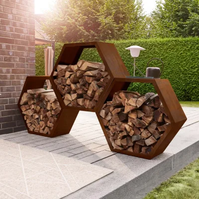 HOME DELUXE Holzlege aus Stahl ANTARES - Edelrost Optik - Made in Germany