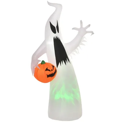 HOMCOM Aufblasendes Spuk Gespenst Halloween Dekoration LED beleuchtet Weiß