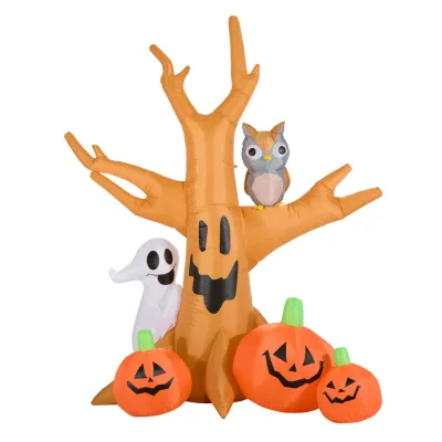 HOMCOM Halloween Aufblasbar Spukbaum Aufleuchtend Kürbis Geist Spukgespenst Deko