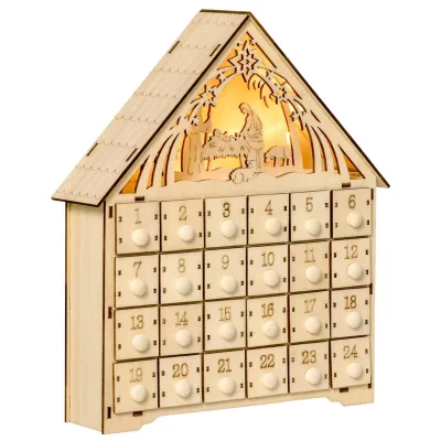 HOMCOM HOMCOM Adventskalender Weihnachtsdekoration 24 Schubladen LED-Lichtern MDF