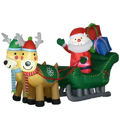 HOMCOM HOMCOM Aufblasbarer Weihnachtsmann mit Rentieren, LED-Licht 210cm Weihnachtsdeko