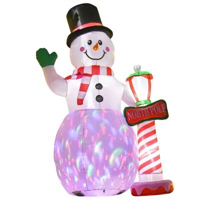 HOMCOM HOMCOM Weihnachtsdeko 2,4 m Schneemann mit LED-Beleuchtung, Gartendeko