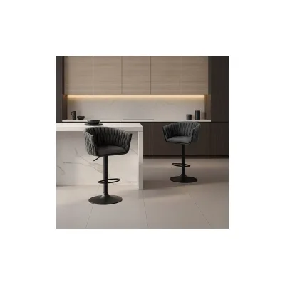 HOME DELUXE Barhocker höhenverstellbar gewebt SAMIR - 4er Set Dunkelgrau