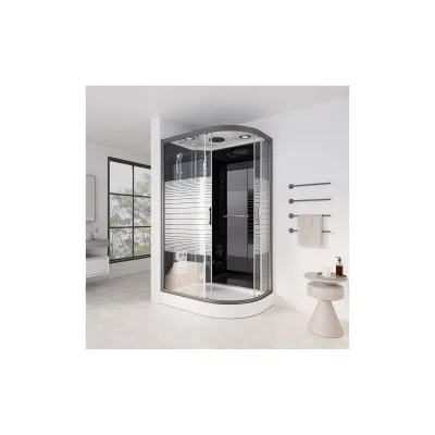 HOME DELUXE Dampfdusche mit Wasserfall und Dampfsauna BLACK PEARL  - 120 x 80 cm Rechts