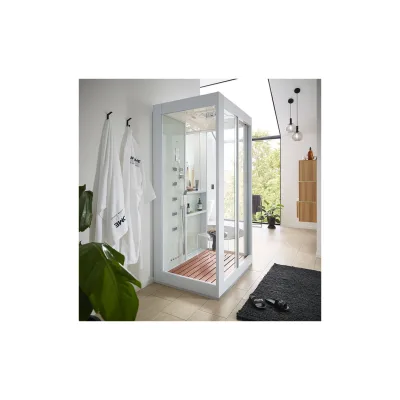 HOME DELUXE Dampfdusche mit Wasserfall und Dampfsauna LUXORY - 120 x 90 cm Weiß